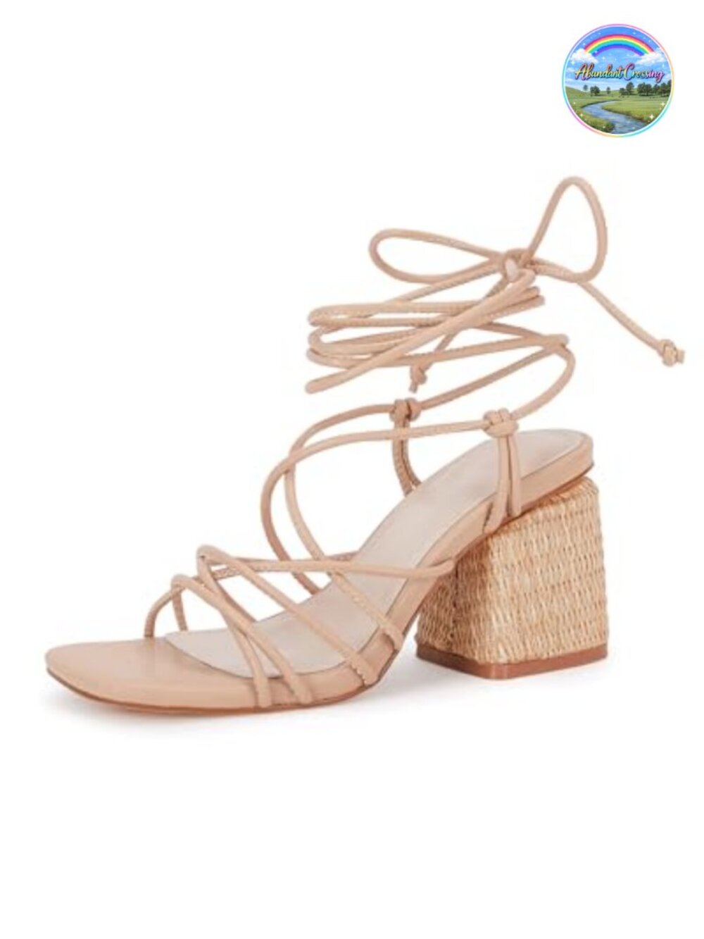 Women's Faux Leather Lace Up Chunky Block Heel Square Toe Ankle Strap Sandals